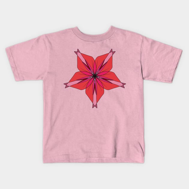 Red Geometric Flower Kids T-Shirt by Lobinha